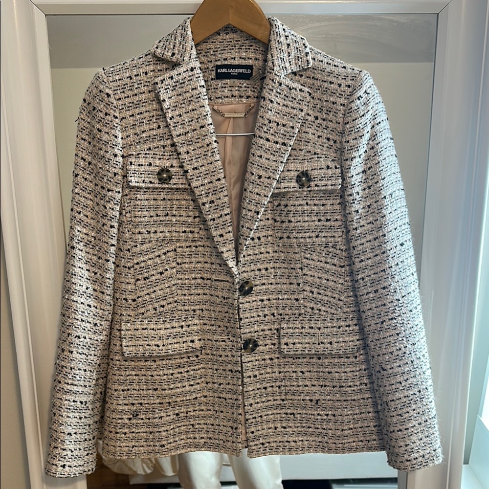 Karl Lagerfeld Women's White Tweed Jacket